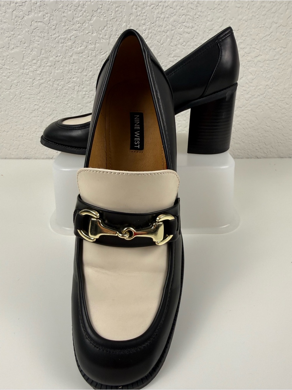 Nine West Koolo Two-Tone Block Heel Loafers | Black‎ Ivory | Size 8M